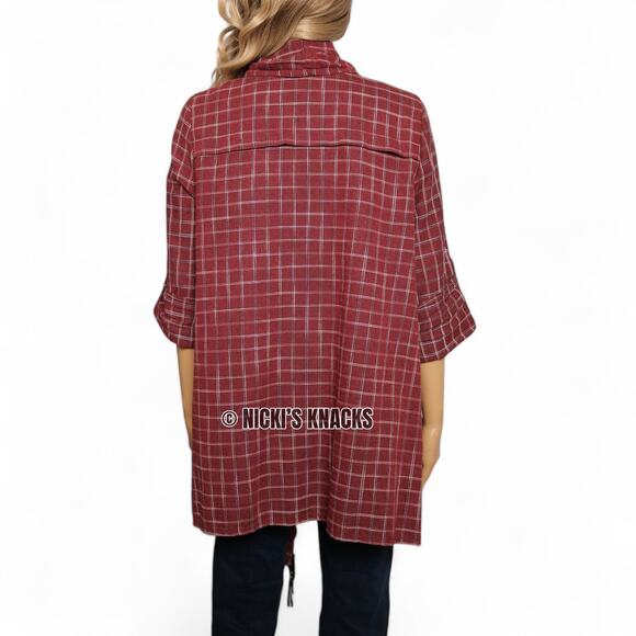 Entro Plaid Open Front Duster Cardigan Tassel Cotton Lightweight Layer Size M - Picture 4 of 8